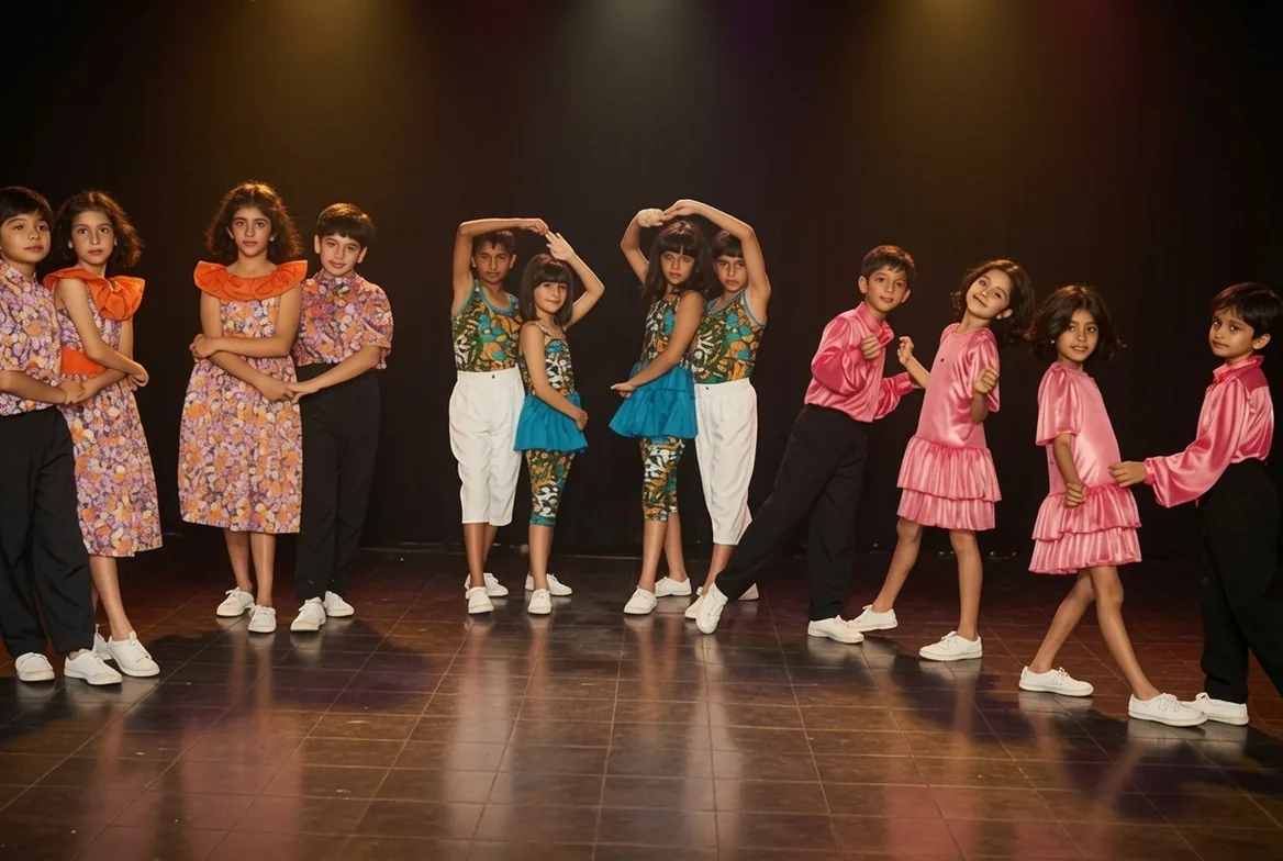 Children performing on stage at a New Activity School concert