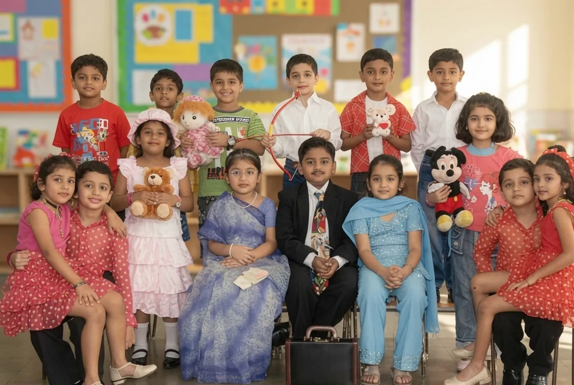 A New Activity School class photographed together in their classroom