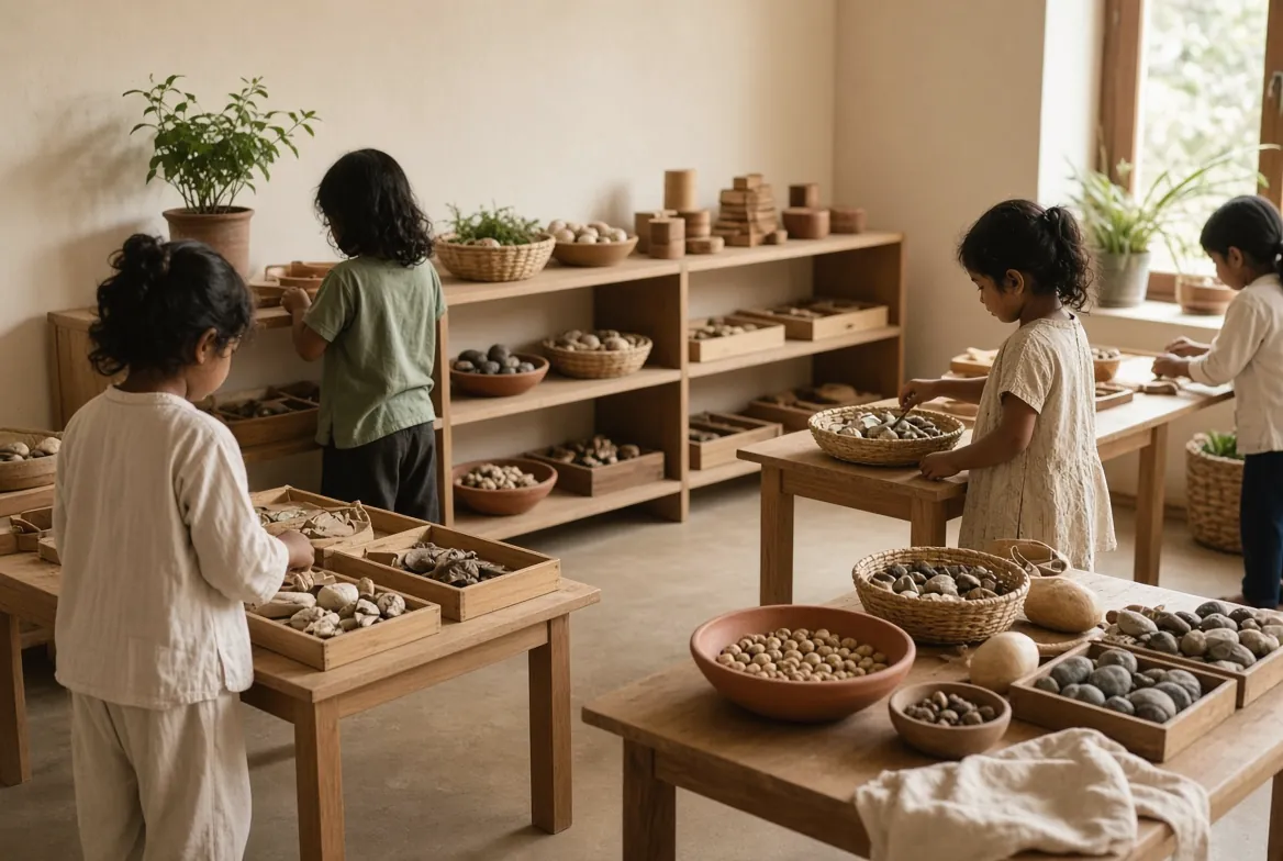 Children choosing materials from low shelves during choice time